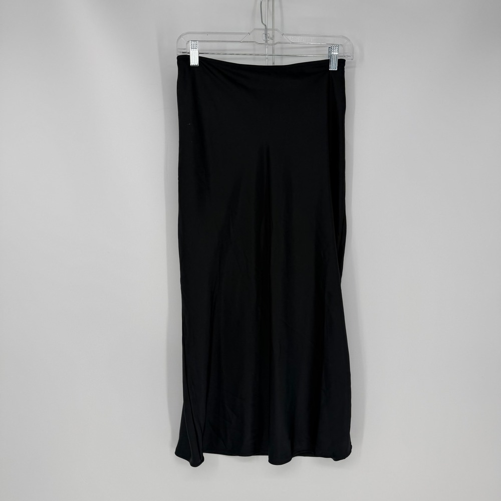 Old Navy Midi Slip Skirt Womens Small Black Elastic Waist Side Slit 90s Career
